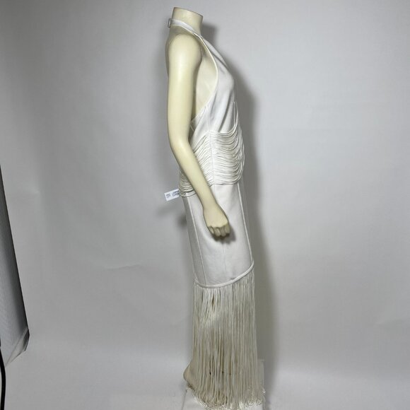 HERVE LEGER White Knit Draped Fringe 'Natalie' Gown - Picture 5 of 11